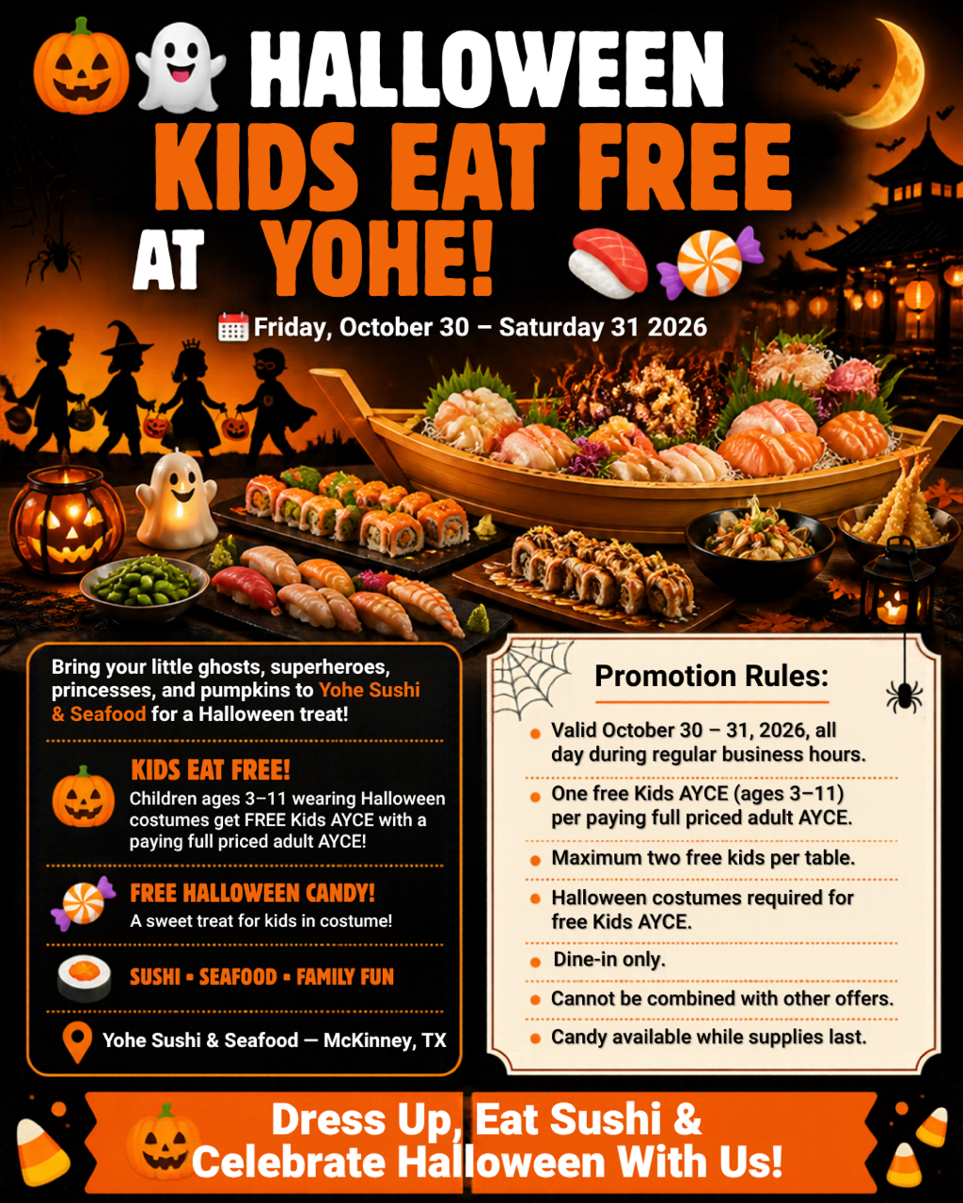 👻 HALLOWEEN: KIDS EAT FREE AT YOHE! 🍣